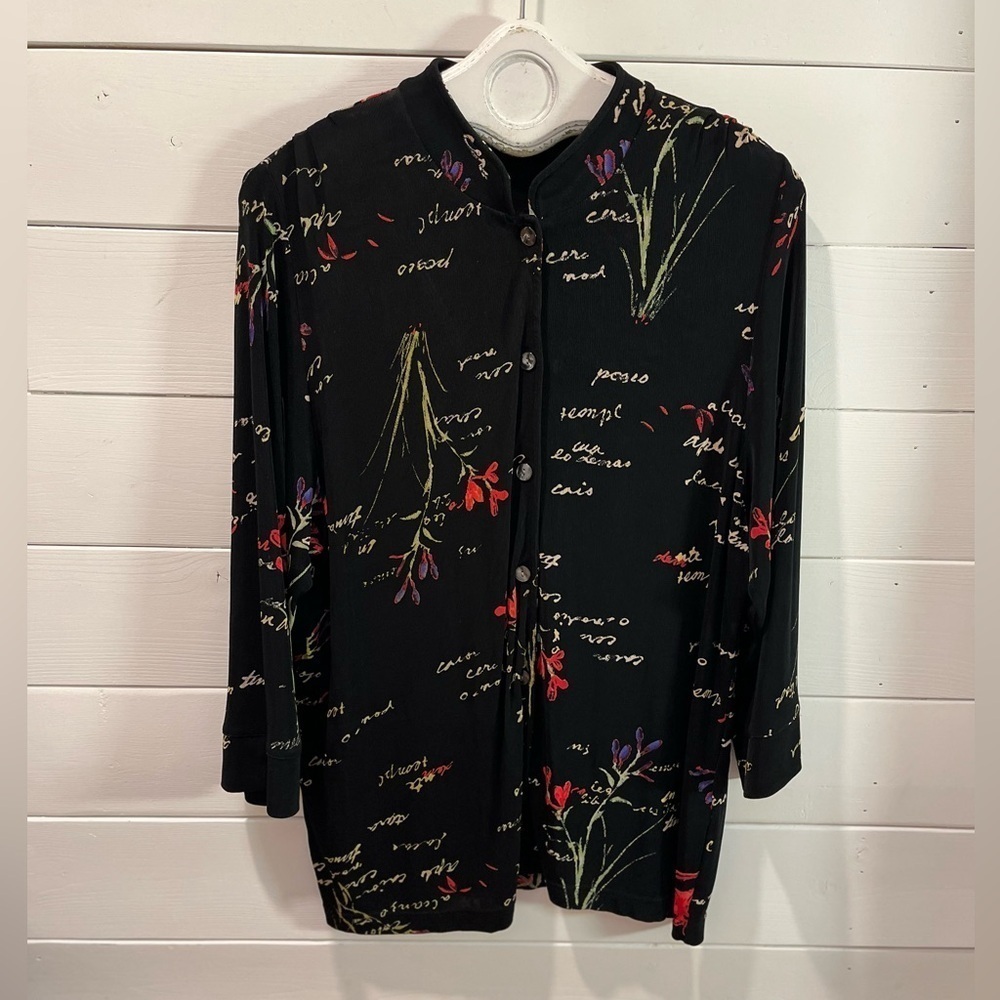 VINTAGE • Black Stretch Floral Shirt • Estimated Size XXL - Picture 5 of 10